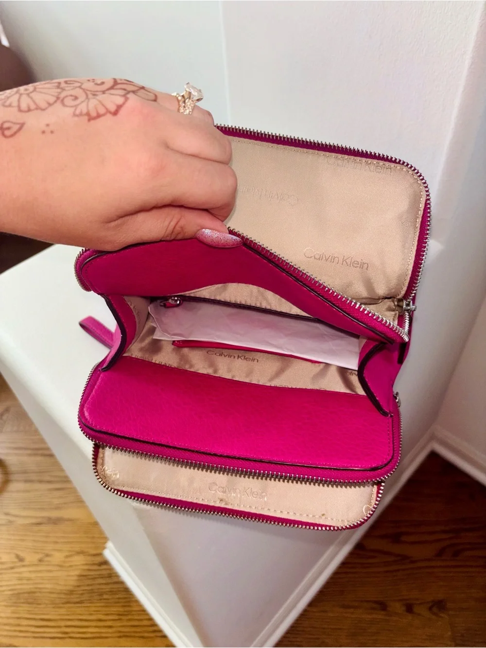 Calvin Klein Hot Pink Leather Backpack Silver Hardware Y2K Girly